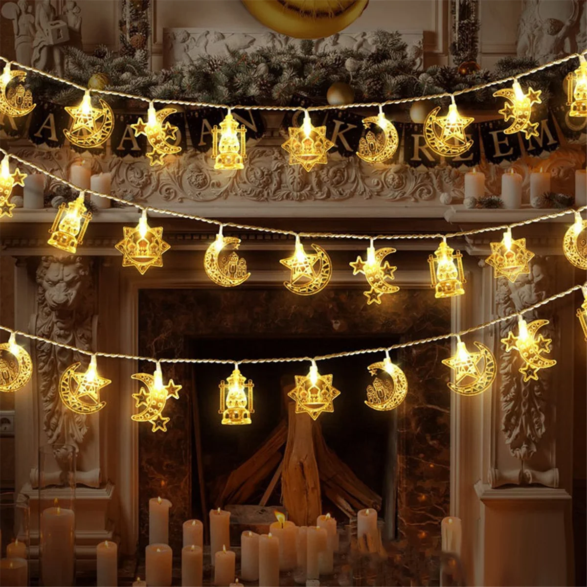 ABZV-1.5M 10LED EID Мубарак светодиодные гирлянды исламский мусульманский фестиваль вечерние луна звезда замок фонарь Рамадан украшение дома
