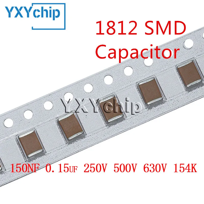 Capacitor cerâmico multicamadas, 1812 150NF, 0,15 uf, 250V, 500V, 630V, 154K, 10%, X7R, 4532 SMD Chip, 10pcs