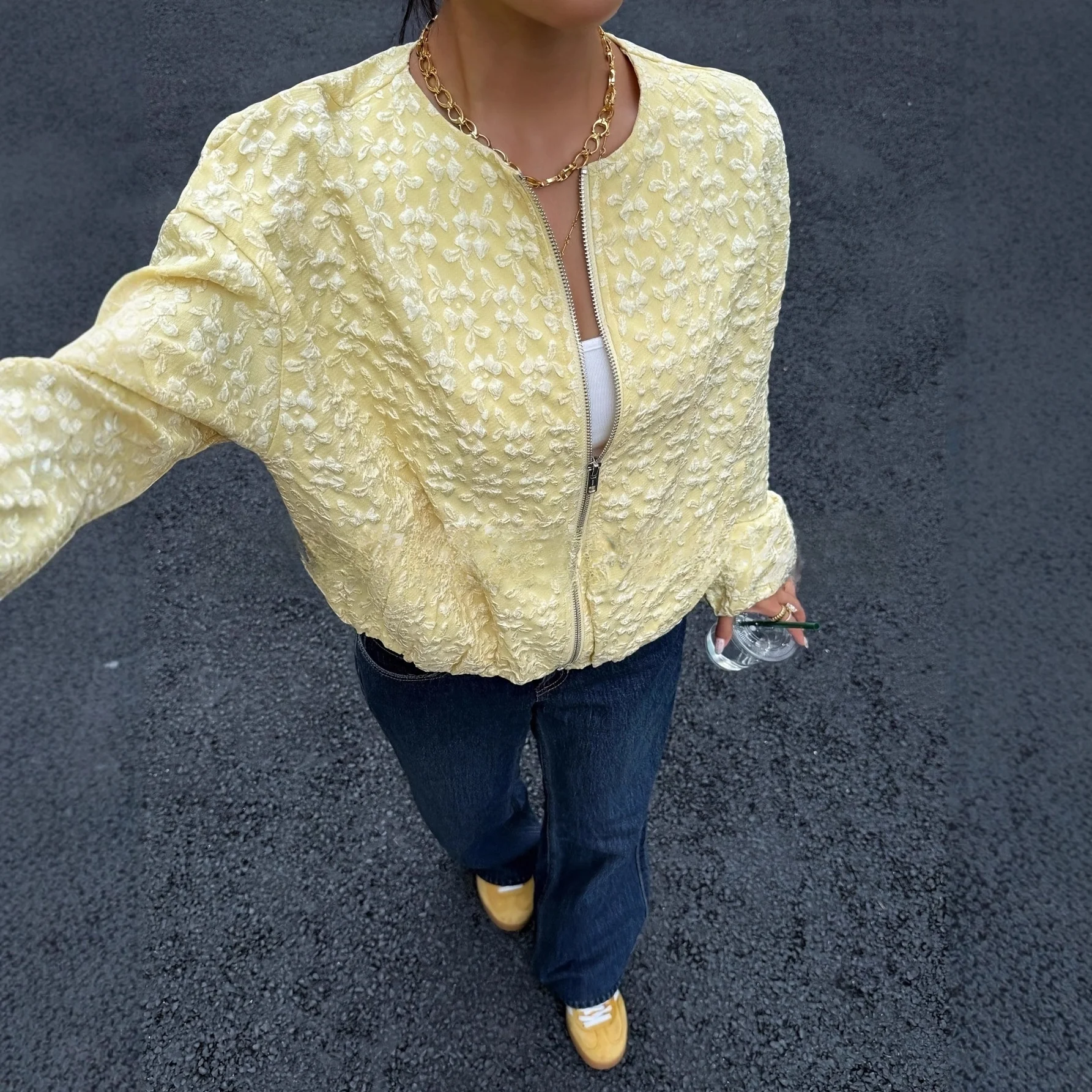 

Повседневный стиль, полиэфирная ткань, длинный рукав, круглый вырез, модная женская осенне-зимняя элегантная бейсбольная куртка на молнии