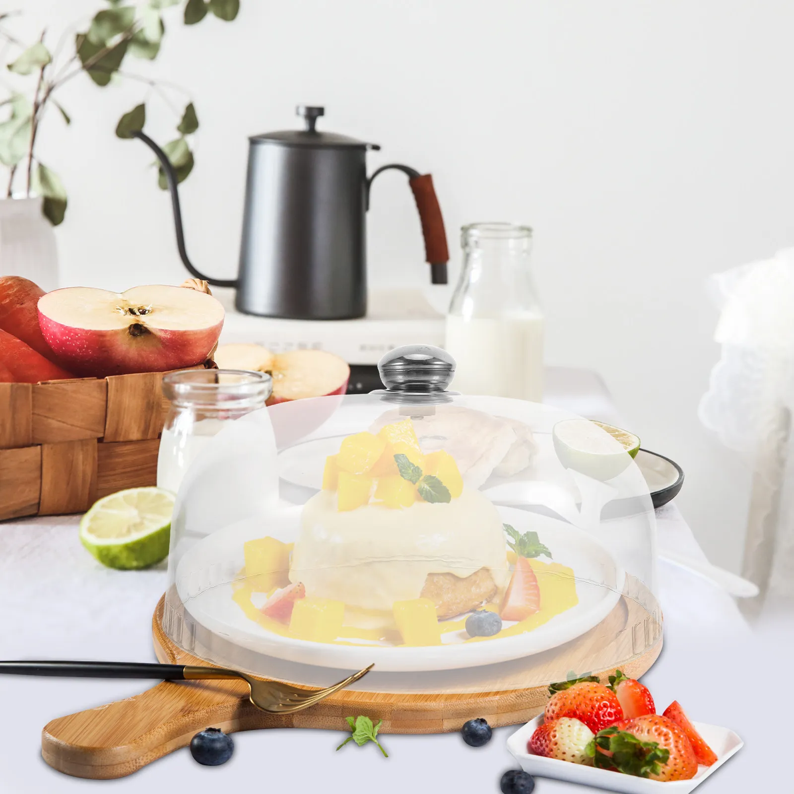 Cúpula Transparente de Acrílico para Pasteles con Asa, Protector Redondo Reutilizable para Alimentos, Cloche para Pasteles, Tartas, Muffins, Cupcakes y Postres