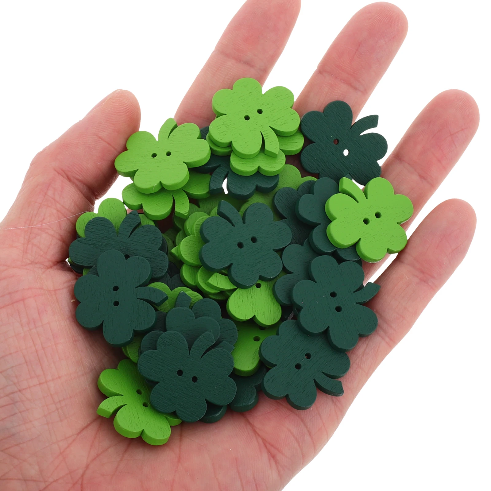 

50 Pcs Wooden Shamrock Shaped Buttons Decorative Embellishments for St Patrick's Day Party Crafts Sewing DIY Projects