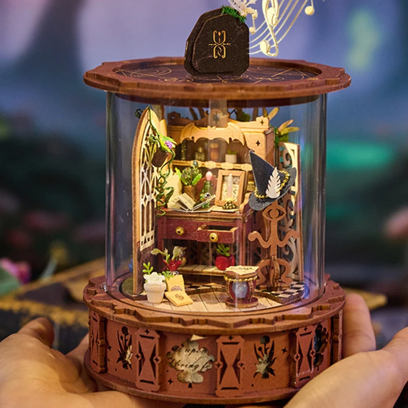 

New Magic Music Box Wooden Dollhouse 3D Miniature Model with Furniture Kit Assemble Building Toys Children Christmas Gift Casa