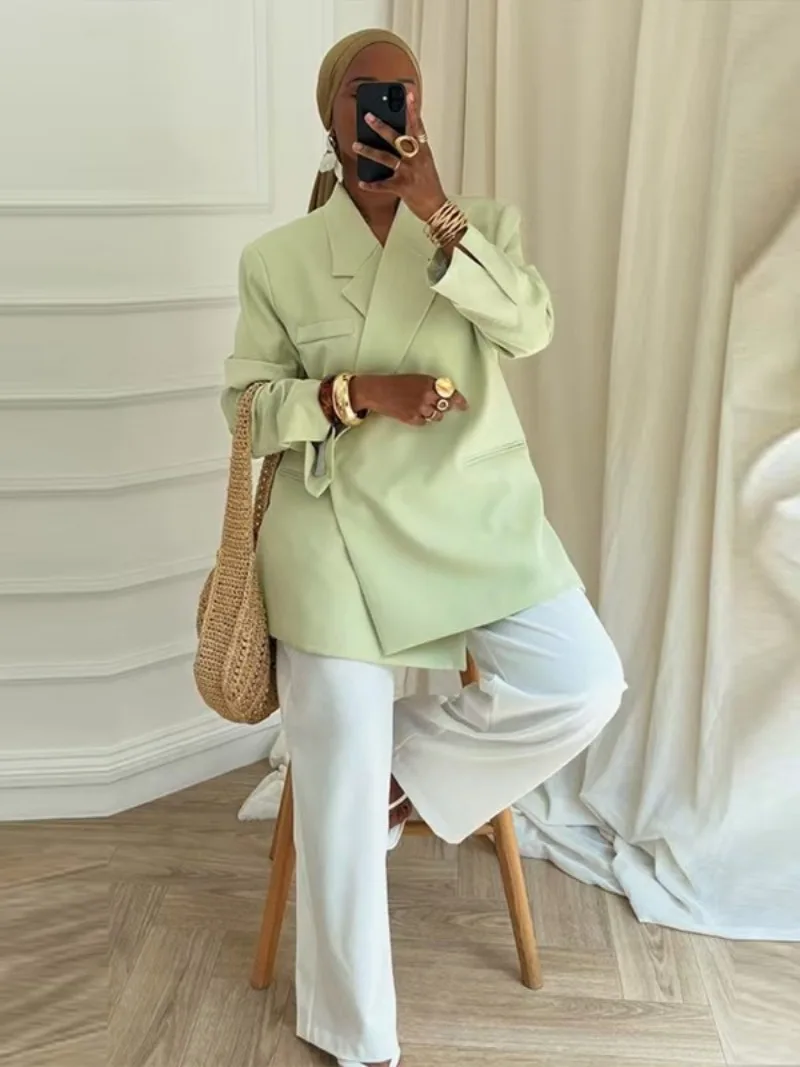 Traje de Blazer Holgado para Mujer, Estilo Casual, Cuello Camisero, Un Botón, Pantalones Cortos de Cintura Alta, Conjunto Formal para Verano/Otoño 2026