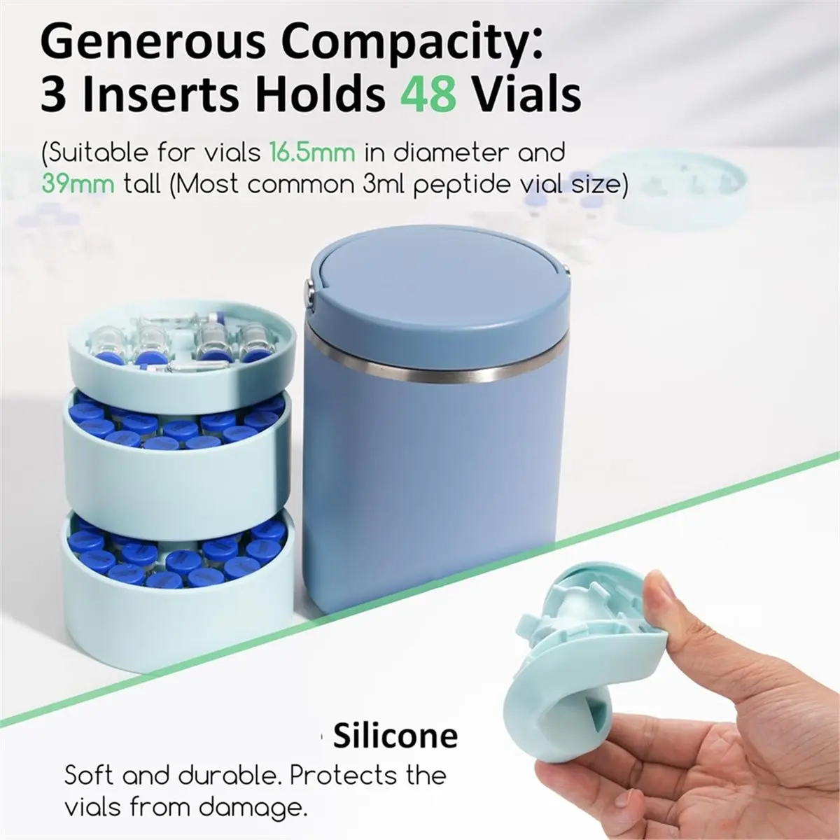 ABFW Silicone 3ml Vial Insert (1 Short +2 Tall) for Food Jars,Vial Insert Peptide Storage for 32/25/18oz