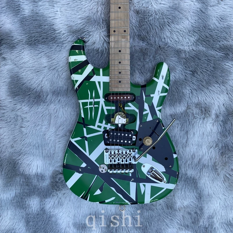 Edward Eddie Van Halen Heavy Relic Franken 5150 Electric Guitar green Stripes Floyd Rose Tremolo Bridge Slanted Pickup