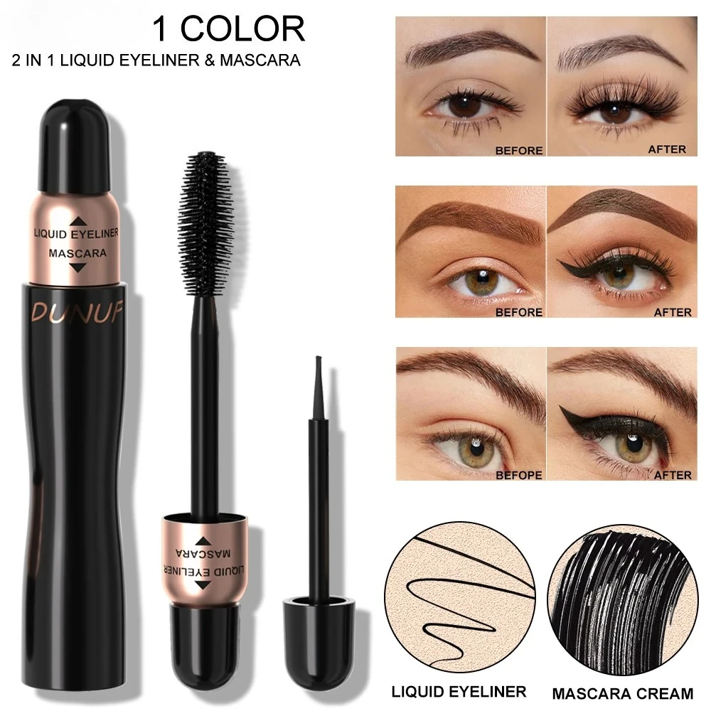 Single Mascara + Eyeliner 2 in 1 Waterproof & Sweatproof Smudge-proof Lengthening, Curling & Volumizing Mascara