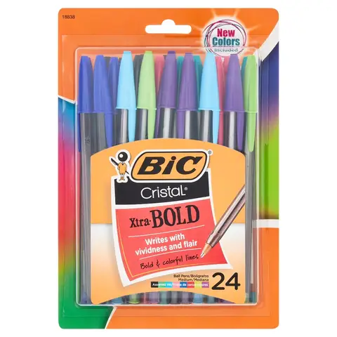 BIC Cristal Bold Ballpoint Pens, 1.6mm, Assorted Colors, 24 Count