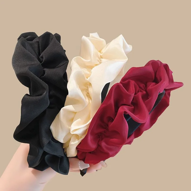 Korean Solid Color Crumpled Wide Hairband Fashion Women\'s Head Hoop Wide Bezel Makeup Headwear Y2K Cute Girls Hair Loop Gift