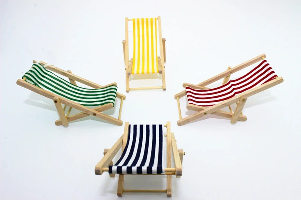 1/12 Dollhouse Miniature Accessories Mini Beach Lounge Chair Garden Deck Chair Model Doll House Decoration