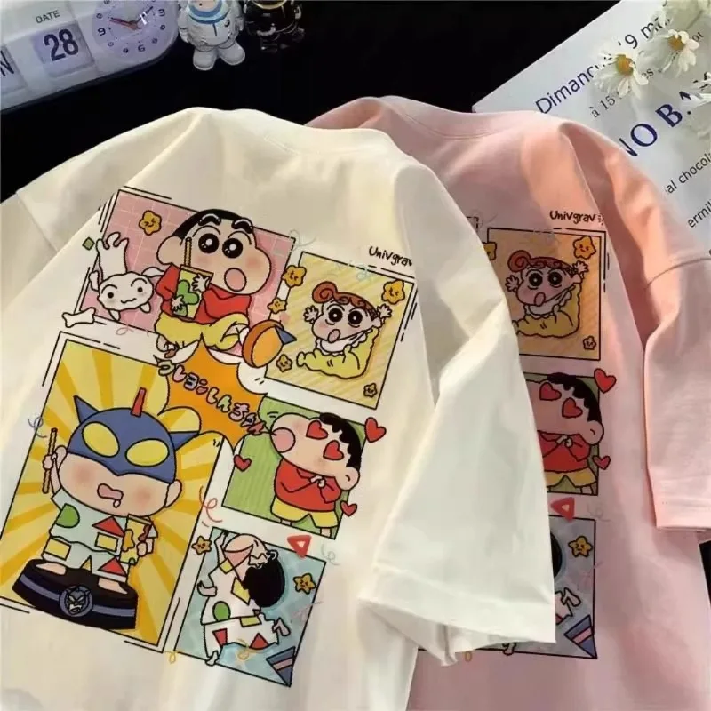 Nouvelle collection été 2026 : T-shirt en coton imprimé Crayon Shin Chan, style Hip Hop Street, col rond, grande taille