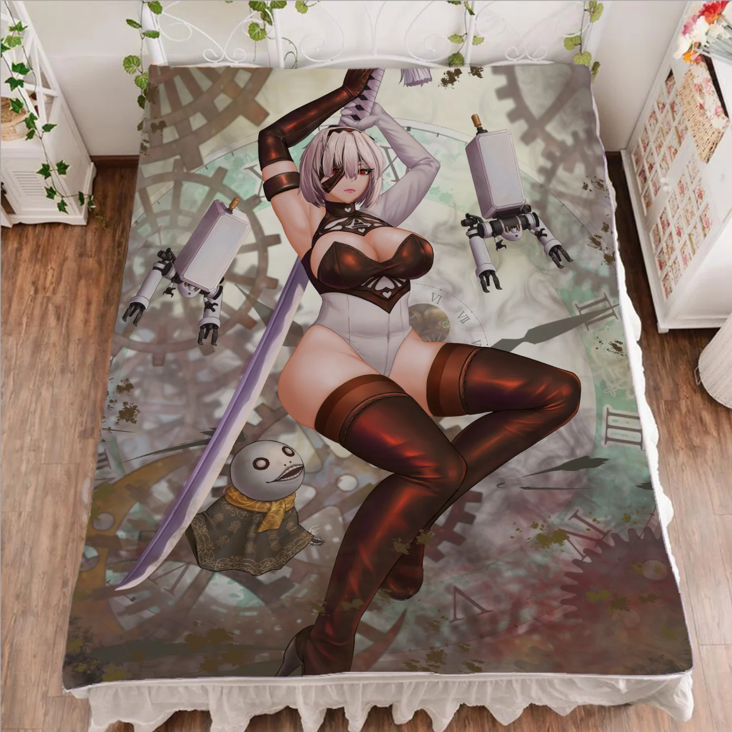 150x200cm Anime Nier Automata 2B Bed Sheet Characters Duvet Cover Custom Warm Flannel Blanket