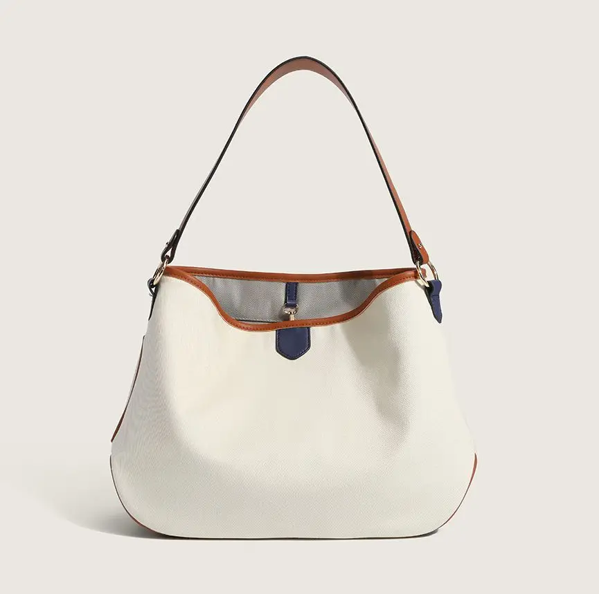 Women's Fashion Contrasting Colors Art Canvas Handbag Daily Commuter Lady Large Capacity Tote Single Shoulder Crossbody Bag