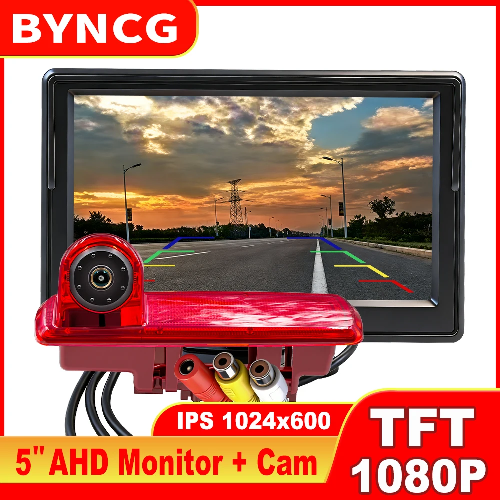 

5 Inch AHD IPS Monitor TFT LCD Screen+ Brake Light Backup Camera Kit 1080P Night Vision 170° For Renault Trafic 3 Opel Vivaro