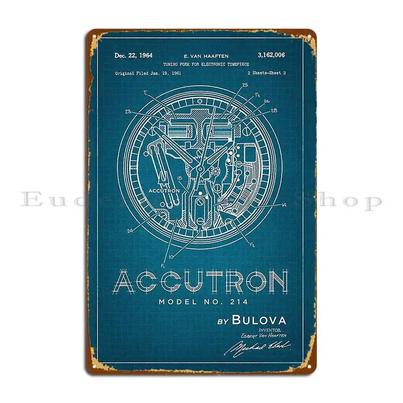 Accutron-póster de placa de Metal de charol Blueprint 214, póster de pared de Pub, diseño de cueva de pared, cartel de estaño personalizado