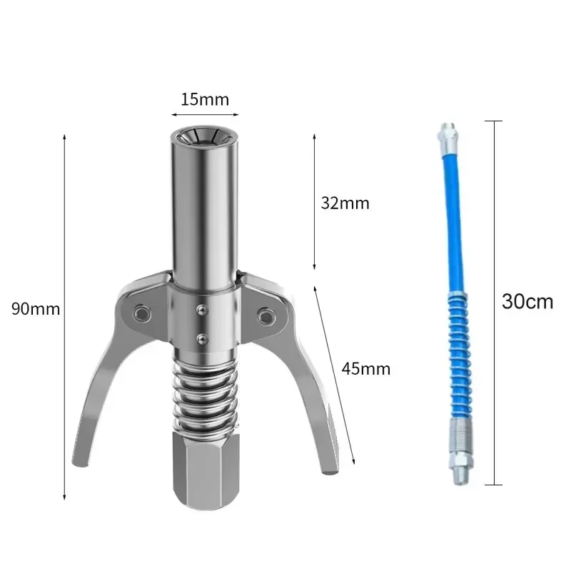 Portable Grease Gun Coupler,Universal 10000 PSI Stainless Steel Double Handle Grease Gun,Quick Release NPTI/8 Oil Pump Coupler