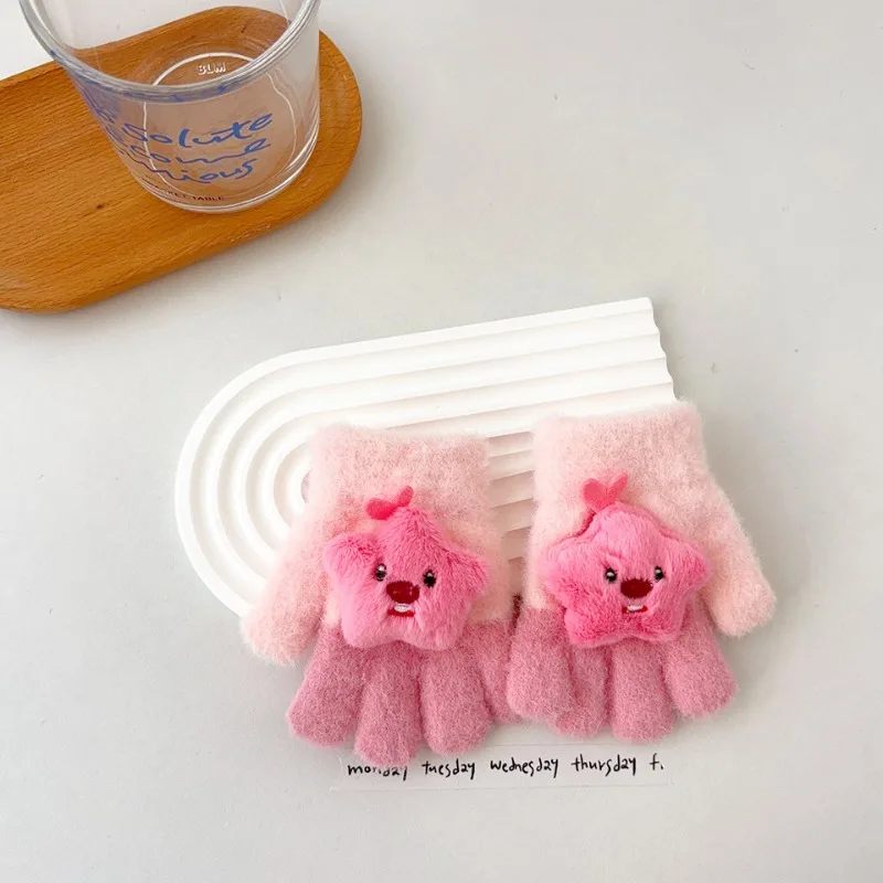 Sanrio Cartoon Baby Warm Gloves Kawaii Autumn Winter Cold Thickening Cute Children Write Five Fingers Outdoor Antifreeze Hands