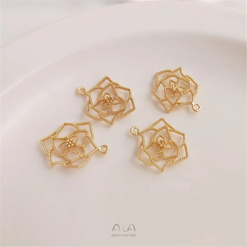 

Color-preservation Pendant 14K Gold Wave Curved Hollow Rose Pendant Diy Handmade Material Earrings Bracelet Pendant