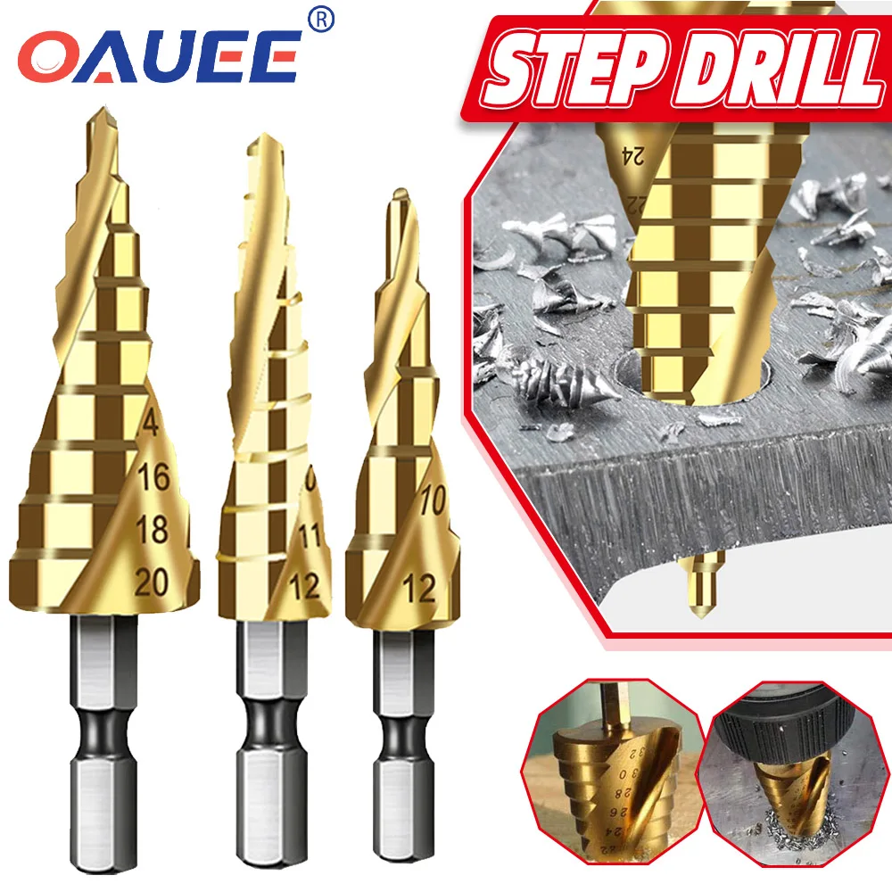 1Pc HSS Spiral Grooved Titanium Coated Step Drill Bit High Speed Steel Metal Wood Hole Cutter Cone Drilling Tool 4-12mm 4-20mm