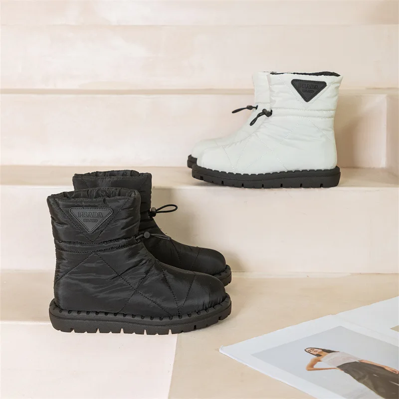 2022 Winter Warm Down Women Snow Boots Flat Platform Waterproof Ankle Boots Casual Slip On Cotton Shoes