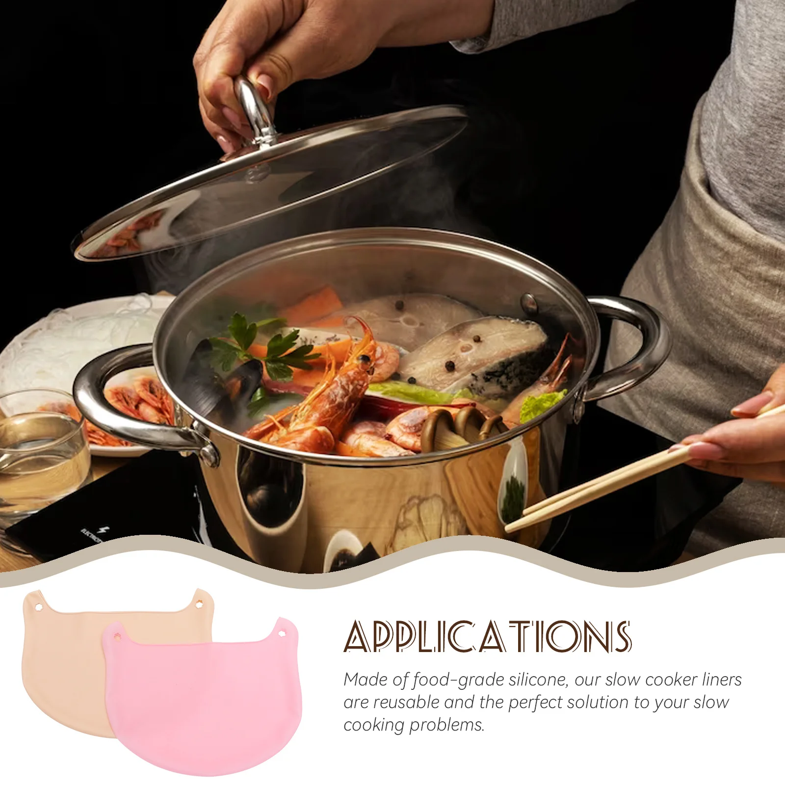 

2Pcs Silicone Slow Cooker Liner Reusable Multi-Function Flexible Heat Resistant Dishwasher Safe Nonstick Slow Cooker Cooking