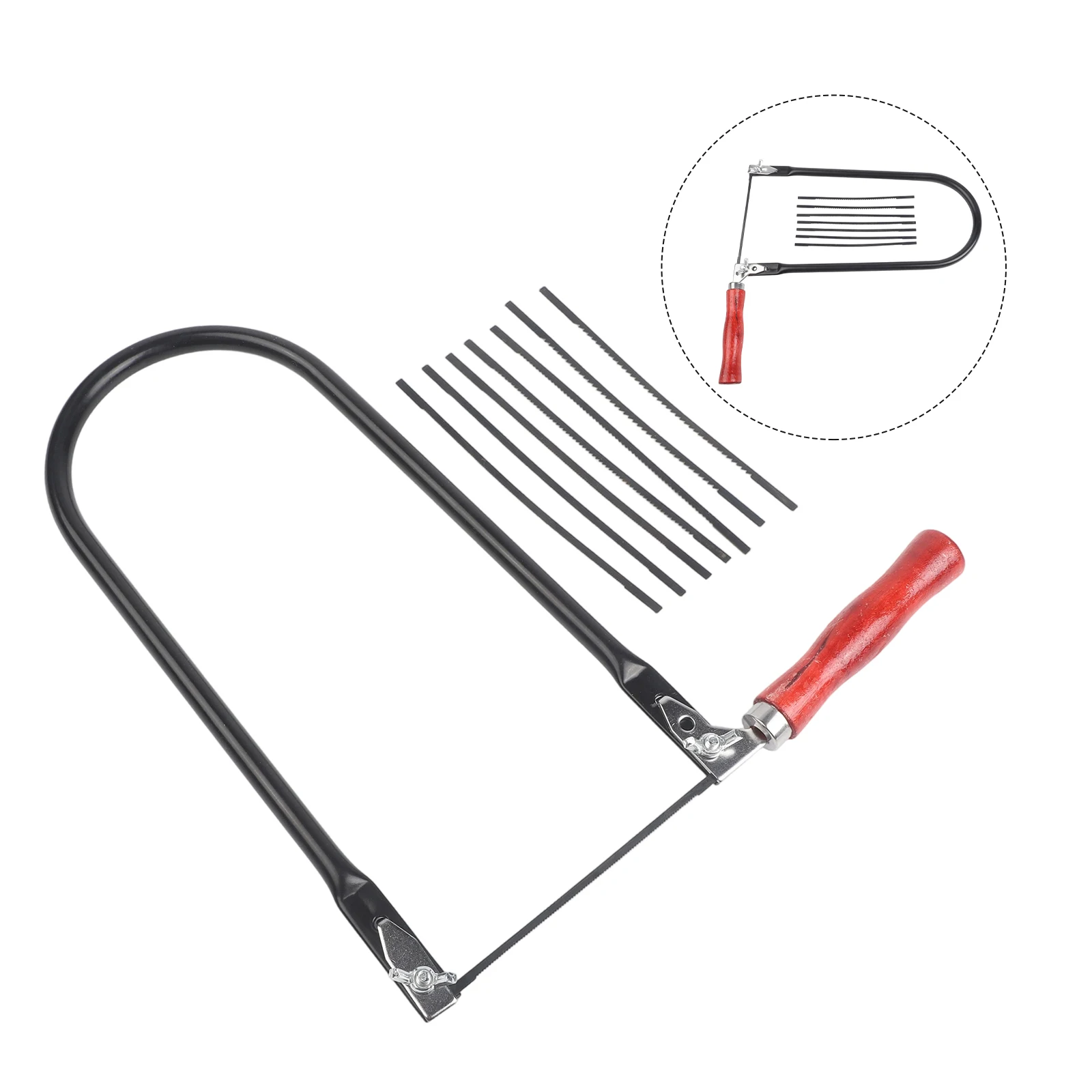 1PCS 260mm U-Bracket Hand Saw Jig Saw Hand Coping Frame With 8 Saw-Blades Replacement Part For WoodWorking Carving Cutting Tool