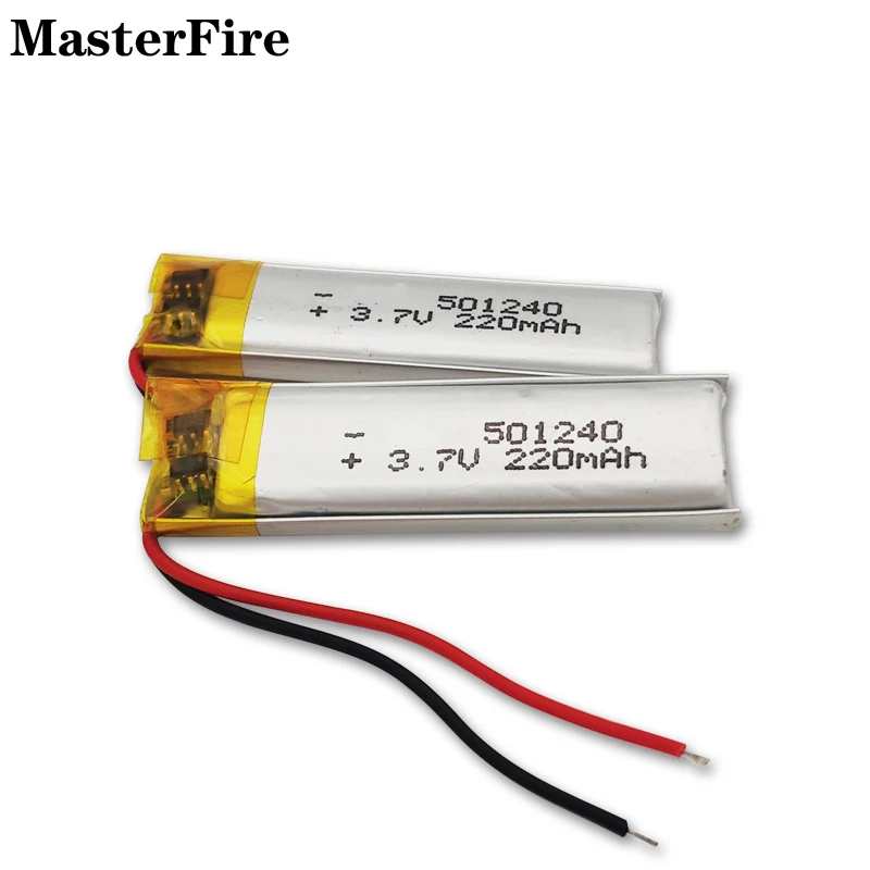 3.7V 220mah Rechargeable Lithium Polymer Battery 501240 for Bluetooth Headset Speaker DashCam Reading Pen Night Light Batteries