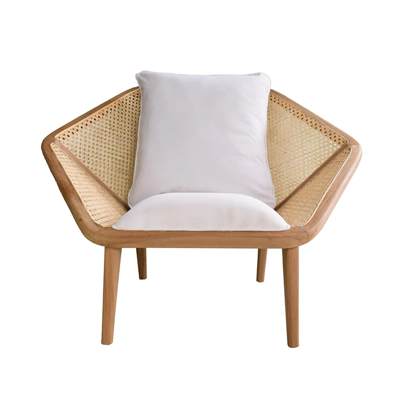 41x32x29.5" Tectona Teak Leisure Chair with Rattan Cane Back Contemporary Accent for Room.On-Site image 3