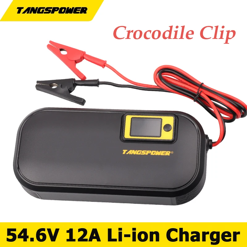 

54.6V 12A Smart Lithium Battery Charger For 13Series 48V Li-ion Charger Band Display High Quality With Crocodile Clip Connector