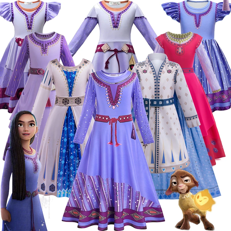 

2023 Disney Wish Princess Dress Asha Girls Children's Asha Cosplay Costum New Movie Wish Costume Girls Christmas Party Clothings