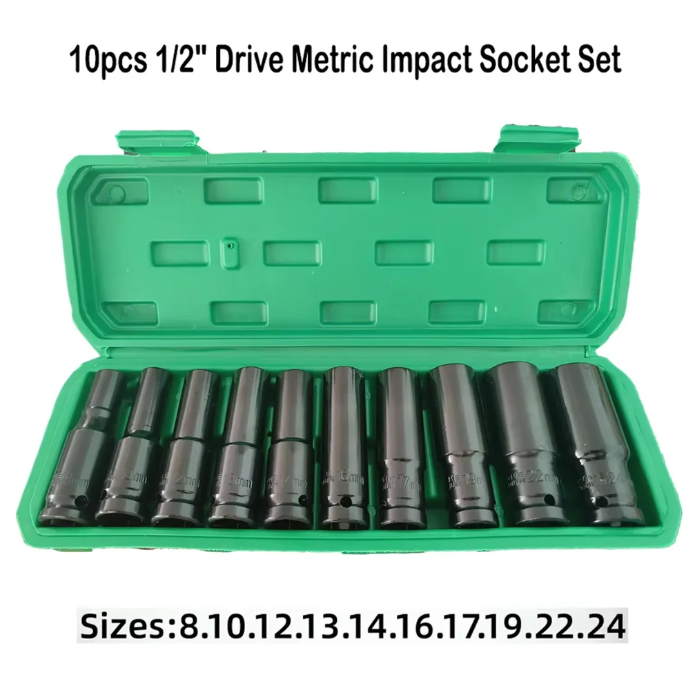 

1/2" Drive Impact Socket Set, 10 Piece Socket Set for Auto Repair, Rugged Construction, Includes Storage Case
