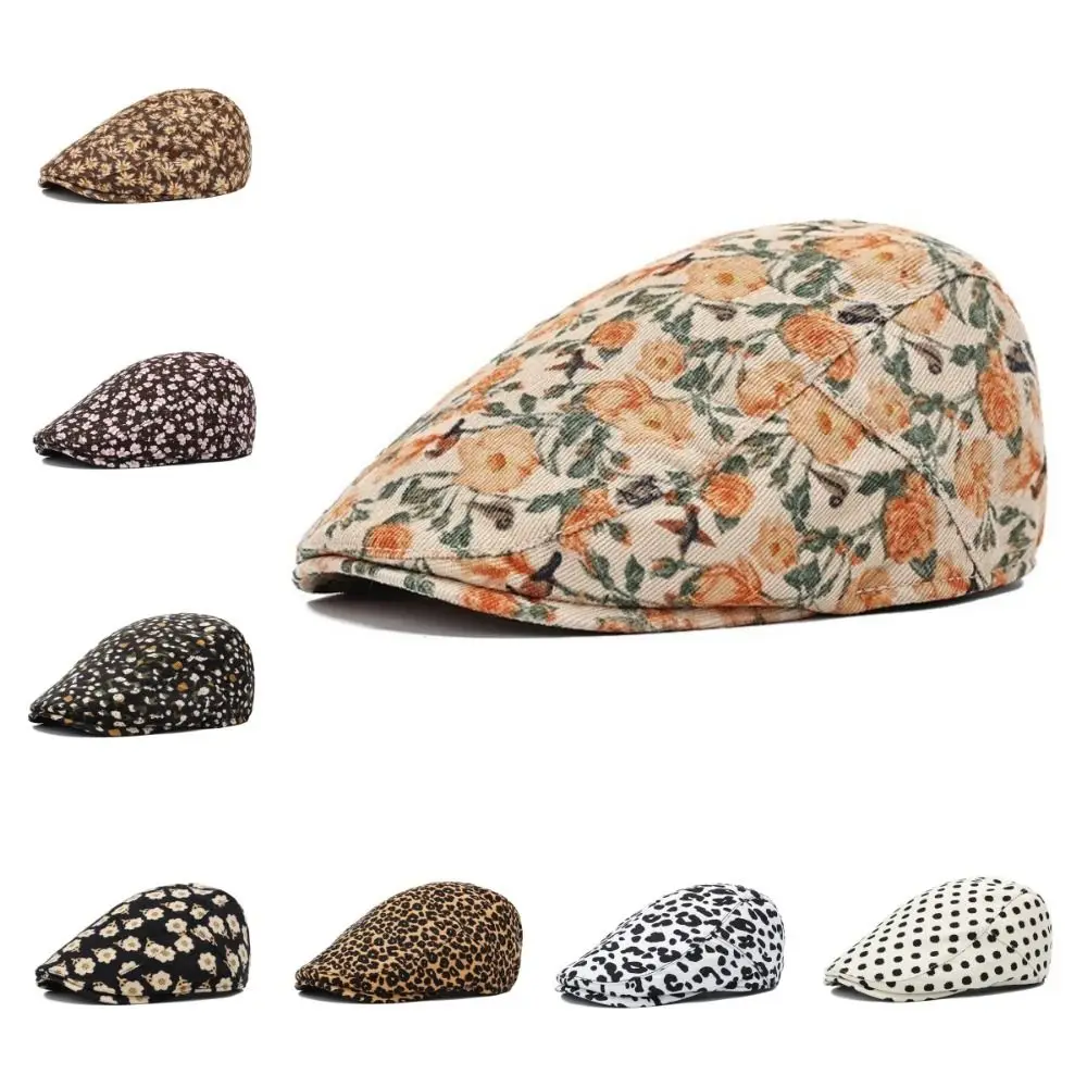 

Vintage Retro Floral Beret Hat Fishing Casual Outdoor Ivy Flat Cap Adjustable Autumn Winter Artist Painter Hat Men Women