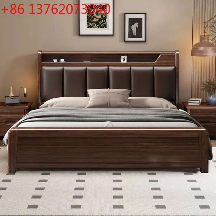 Walnut storage simple modern master bedroom Chinese double light luxury bedroom