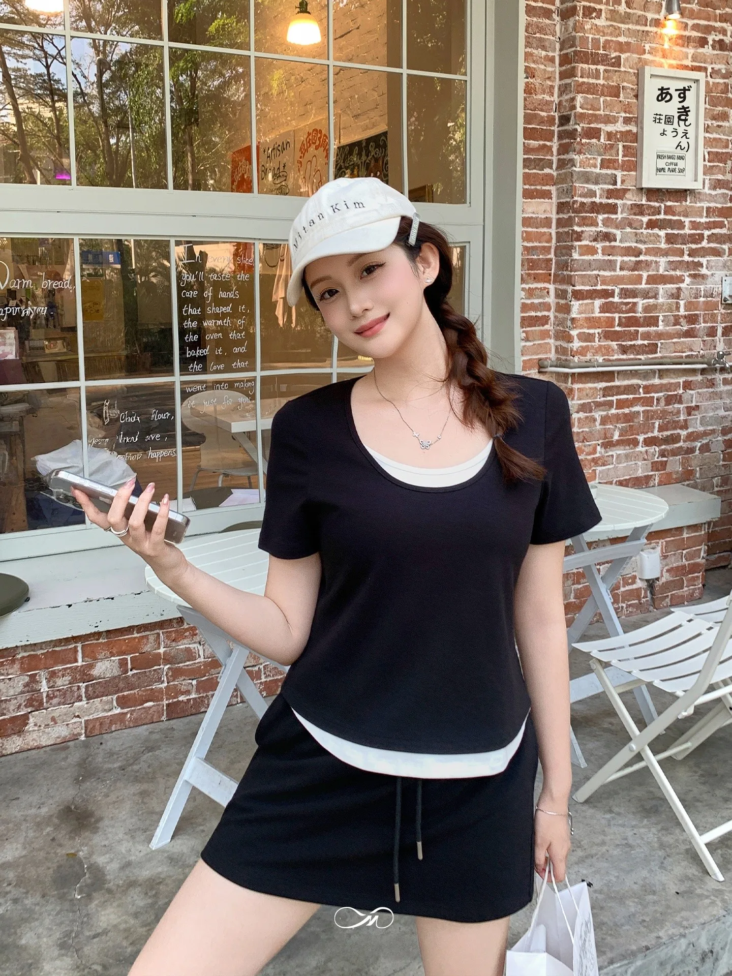 

Maxixe plus Size Women's Color Block T-Shirt Skirt Set Summer Slimming High Waist Belly Covering Two-Piece Suit Casual Wear