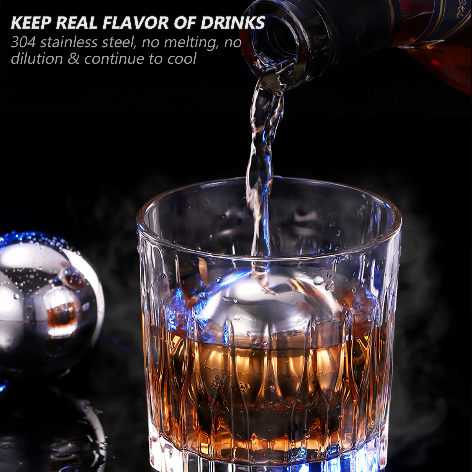 2 قطعة كرات الثلج الفولاذ المقاوم للصدأ قابلة لإعادة الاستخدام تقشعر لها الأبدان الحجارة لتبريد مشروبات الويسكي حفظ النكهة الأصلية تصميم آمن #4