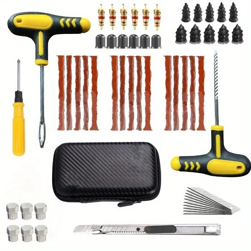 

58 шт., набор инструментов для ремонта автомобильных шин, инструмент для шиповки, пробка для велосипеда, гаражные игольчатые плоскогубцы, набор инструментов для вакуумной пленки