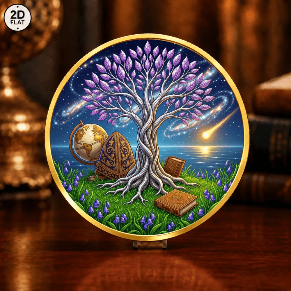 1pc Sacred Tree of Life Commemorative Coin Color Print Mystic Wisdom Tree Challenge Coin Keepsake Gifts for Spiritual Lovers