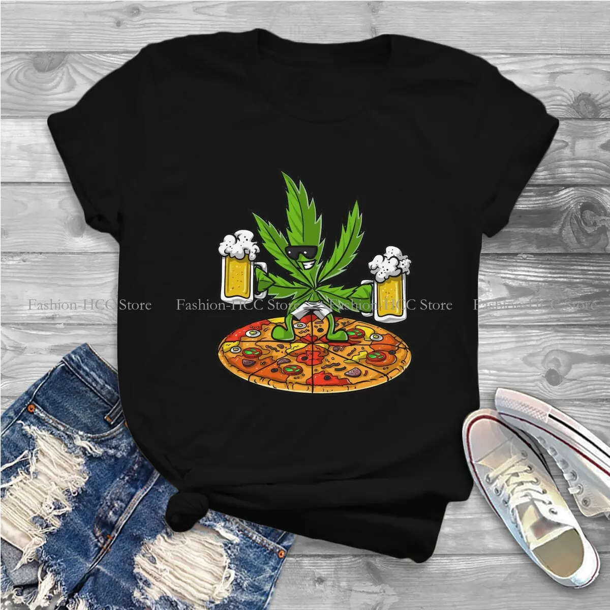 Pizza Lover Beer Party Unique Polyester TShirt Weed Marijuana 420 Smoking Comfortable Creative Gift Clothes T Shirt Stuff