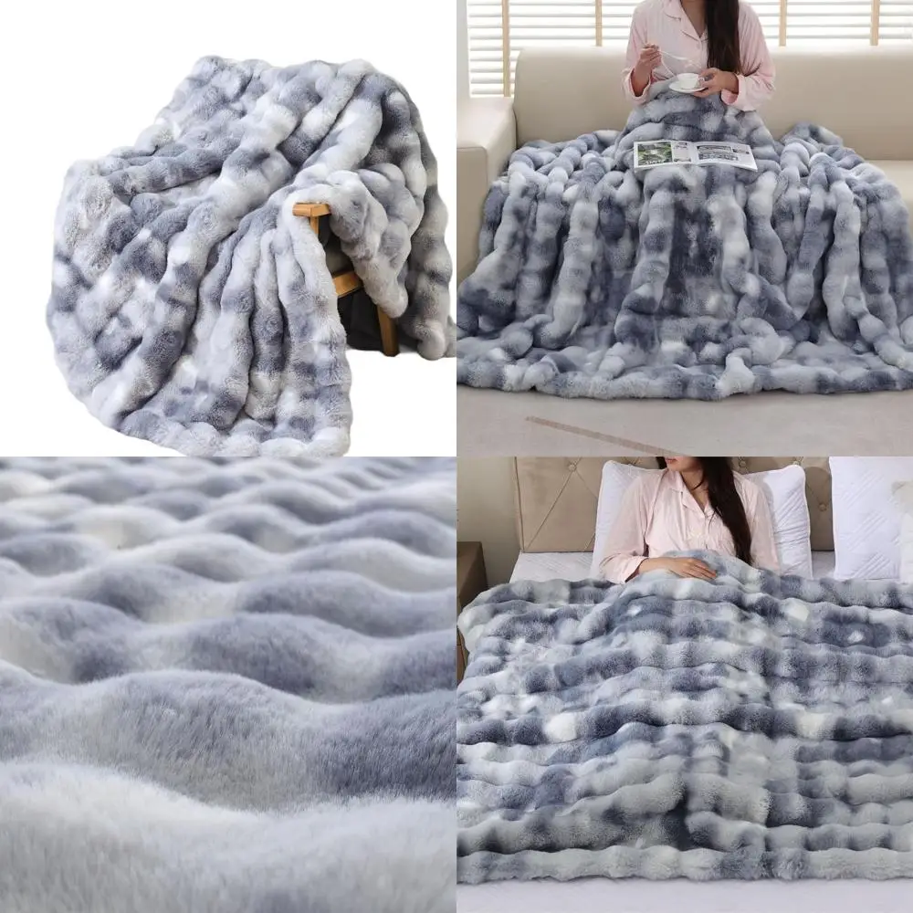 

Cozy Plush Tie-Dye Blue Faux Fur Throw Blanket, 60x80 Inches, Ideal for Couch, Sofa, Bedroom, Living Room, Travel, and Camping