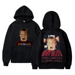 Sudadera con capucha con estampado de doble cara para hombre, ropa de calle masculina de gran tamaño con estampado de Animal sucio de la película Macauly Culkin, de Navidad