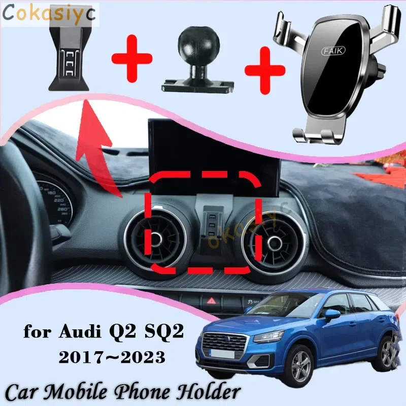 Car Mount for Audi Q2 SQ2 2017~2023 2022 Air Vent Auto Mobile Phone Holder Cellphone Bracket Gravity Stand Sticker Accessories