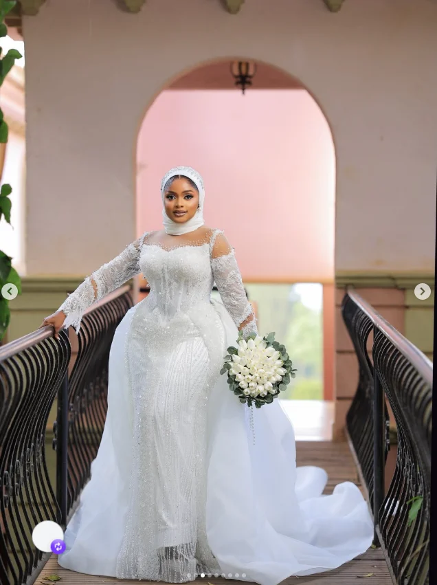 Luxury Mermaid Muslima Wedding Dresses with Detachable Train Beaded Gillter Long Sleeve African Bridal Gown Outfit Customized