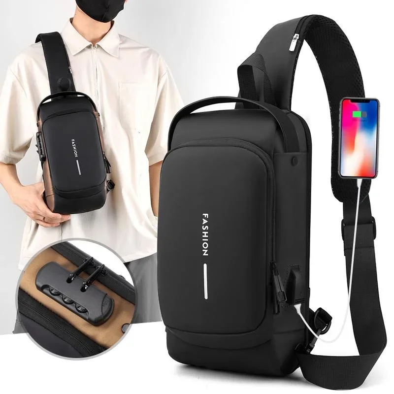 NEW Upgrade Mens Womens Waterproof USB Oxford Crossbody Bag Anti-theft Shoulder Sling Bag  Multifunction Chest Pack for Male