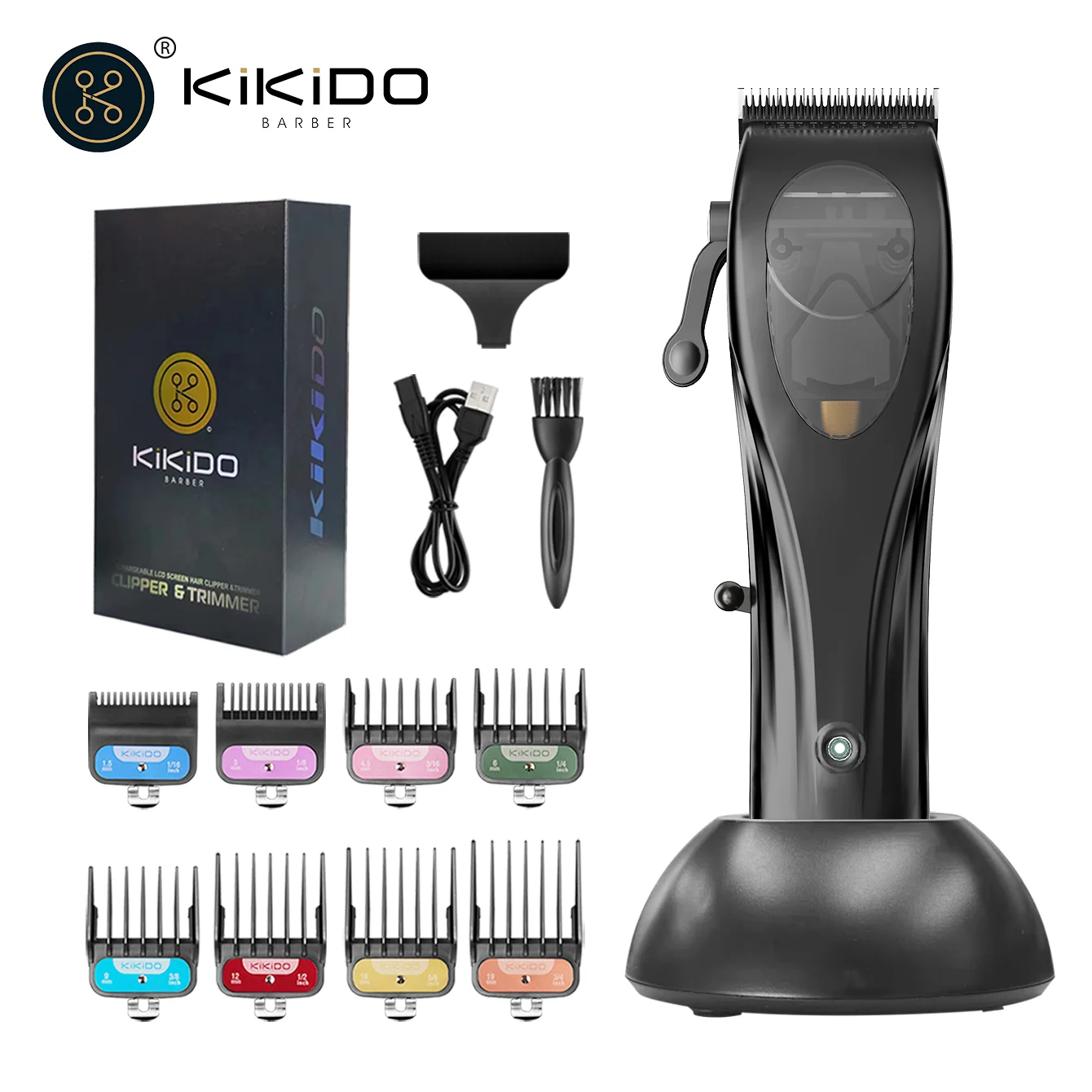 KIKIDO Electric Hair Clipper Rechargeable Hair Trimmer with Base Professional Beard Trimmer Cordless Haircut Machine for Men