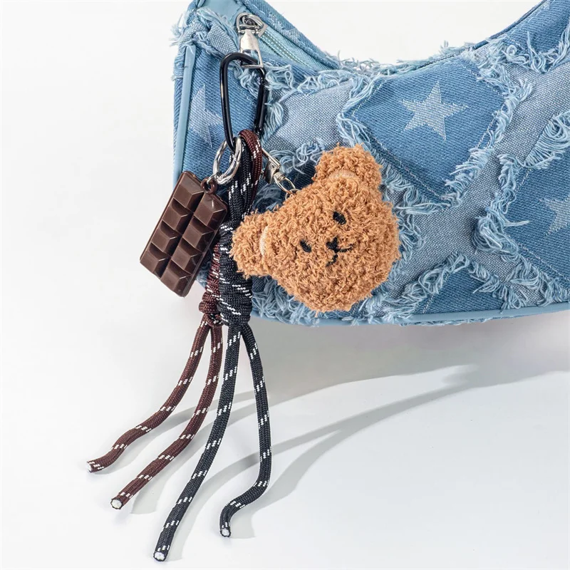 Y2K Braided Rope Bag Pendant High-grade Cute Plush Bear Keychain Pendant Fashion Bag Accessories for Women