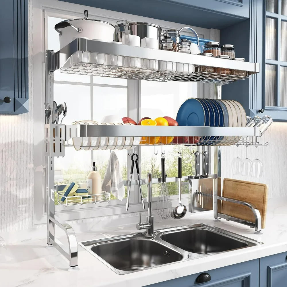 

Over Sink Dish Drainer Drying Rack,MAJALiS 3-Tier 304 Stainless Steel Large Dish Racks for Kitchen Counter,Above Sink Organizer,