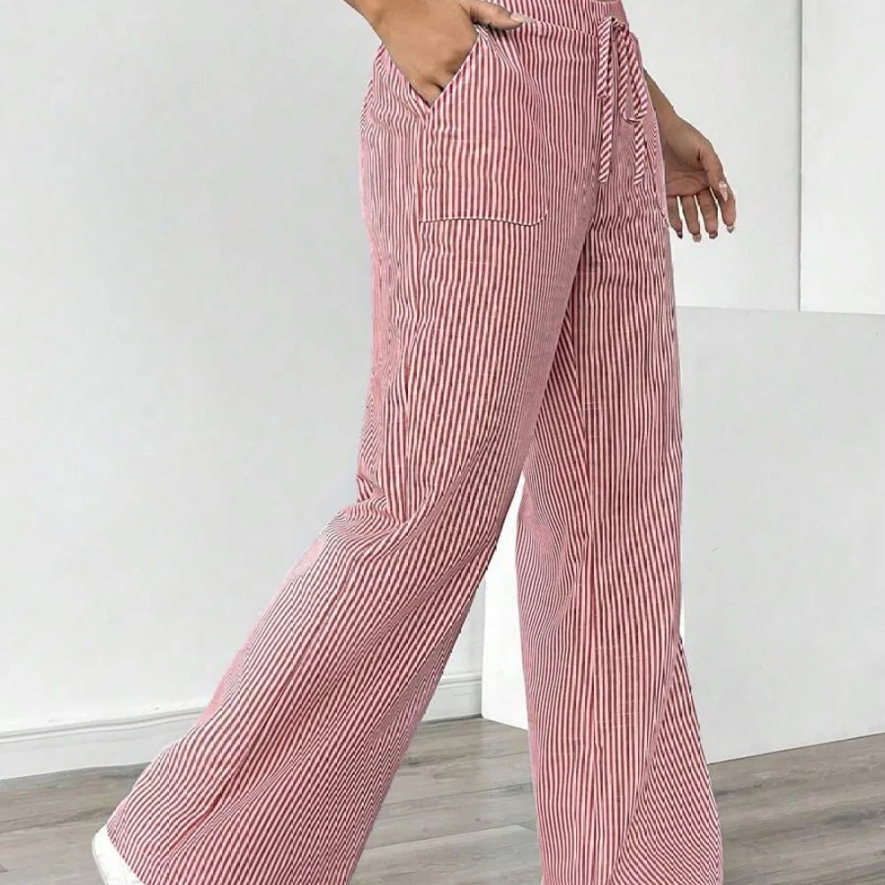 Autumn Women Striped Wide Leg Pants Casual Loose Trousers Streetwear Trendy Fashion Comfortable Breathable Relaxed Daily Bottoms