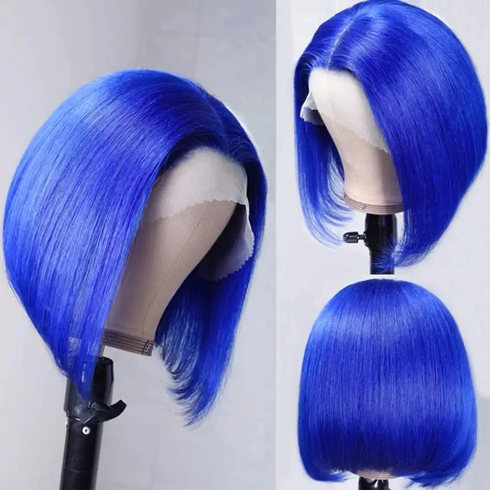 

Shipping From US 10--16inch Blue Bob Lace Front Wigs Human Hair 13x4 Lace Front Bob Wigs Pre Plucked with Baby Hair For Woman