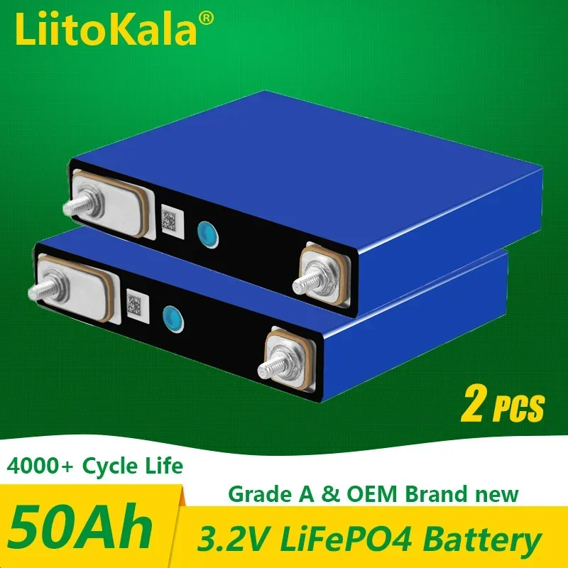 

2PCS LiitoKala 3.2V 50Ah Lifepo4 Lithium Iron Phosphate High Capacity For 12V Rechargeable Battery Pack DIY Solar Energy Storage