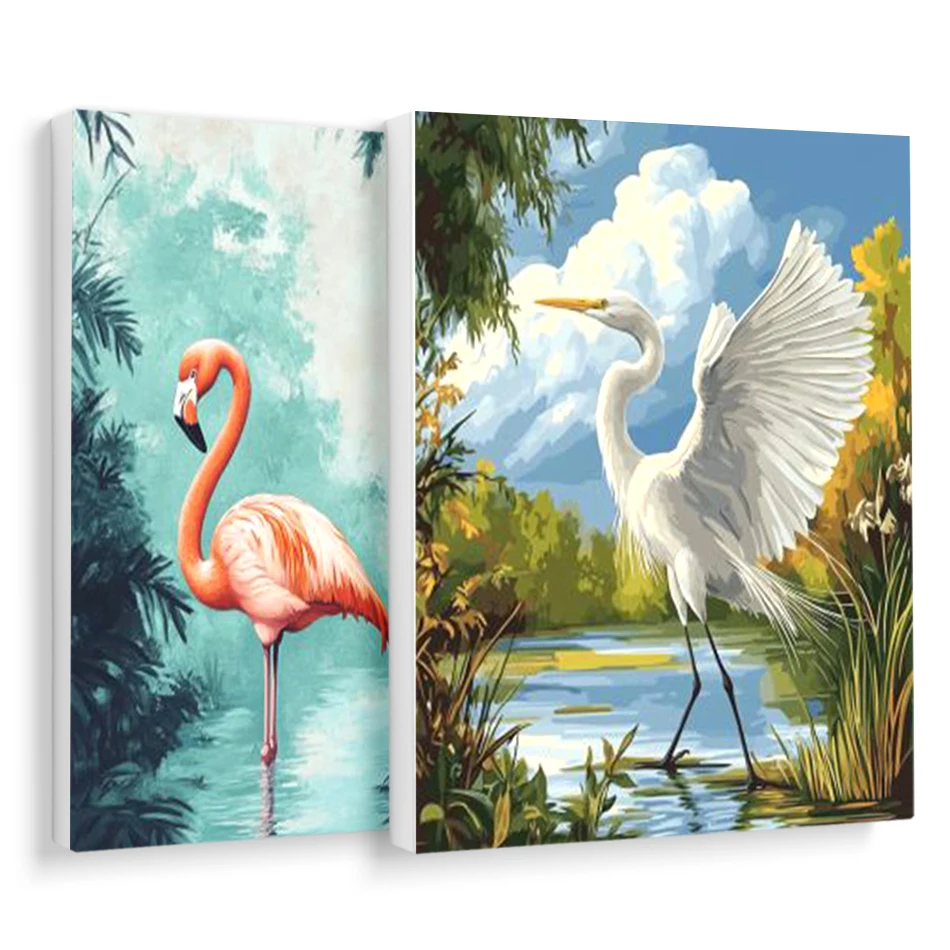 

RUOPOTY Painting By Numbers For Adults Flamingo White Crane Bird Animals Color Markers Pictures By Numbers Decorative Paintings