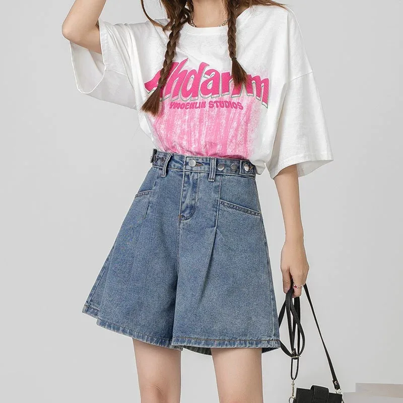 

High Waist Wide Leg ort Jeans Women's Loose Slimming A-Line Hot Pants Cotton Stretch Denim Summer Thin Sle Casual orts